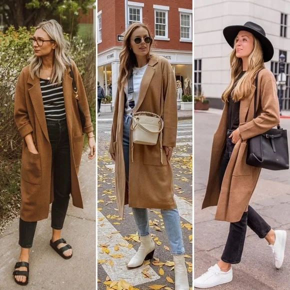 NWT J Crew Ella Open Front Long Sweater Blazer Coat XL in Dark Camel Tan AD753 - Picture 2 of 15